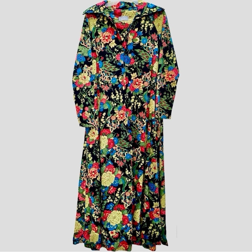 RARE vintage Styled by Dorian maxi Floral Big Collar Zip Front
